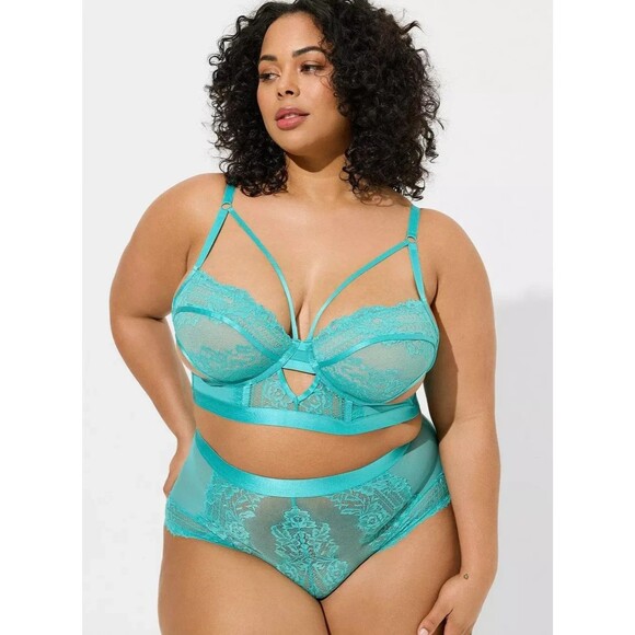 NWT Torrid Retro Ribbon Cutout Longline Bra in Baltic Blue 4X / 26 Plus - Picture 2 of 5